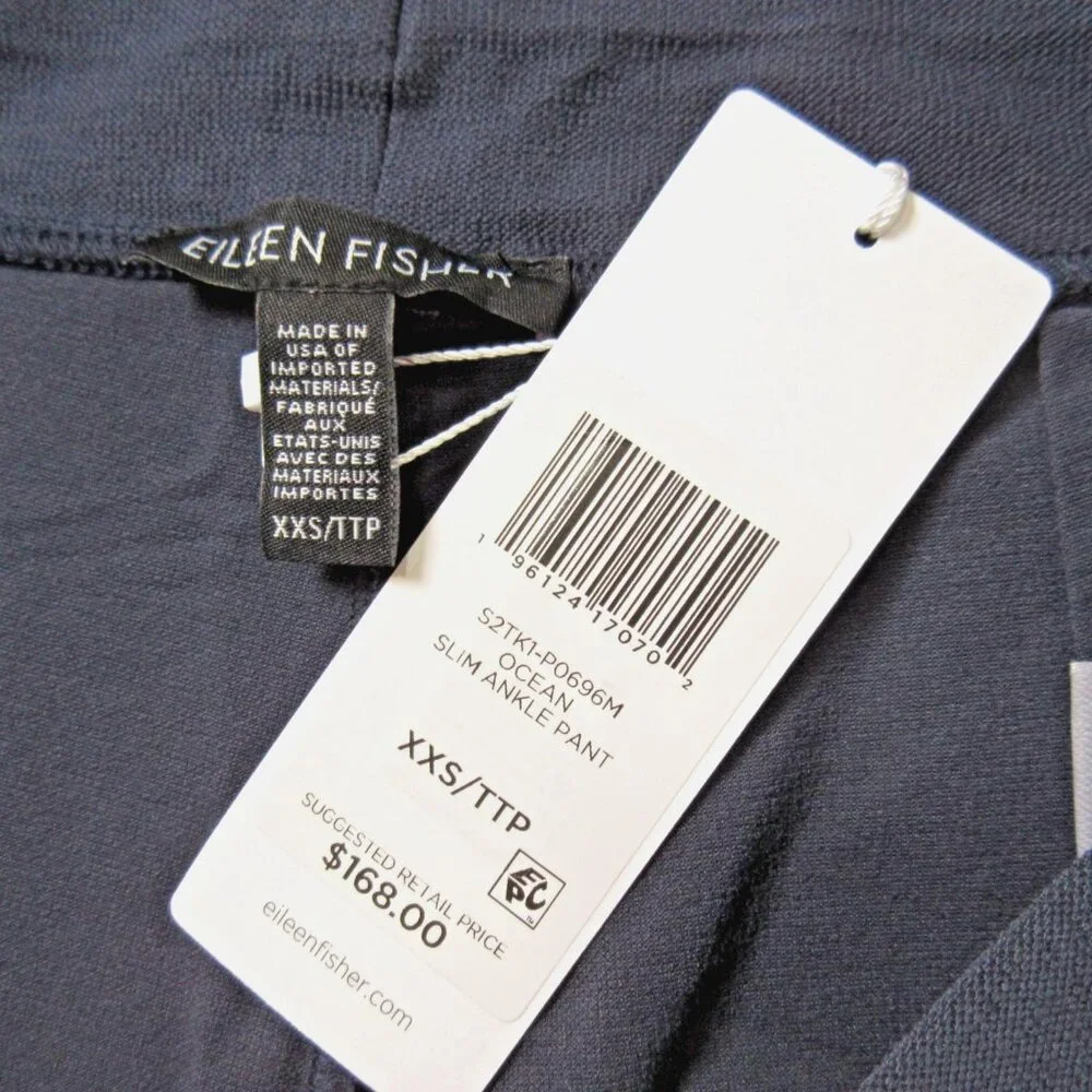 NWT Eileen Fisher Slim Ankle in Ocean Washable Stretch Crepe Pull-on Pant XXS - Picture 4 of 5
